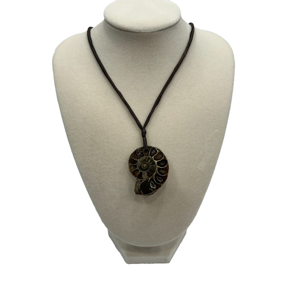 Fossil Ammonite Brown Pendant Necklace Natural Nautical Jewelry 4" - Picture 1 of 9